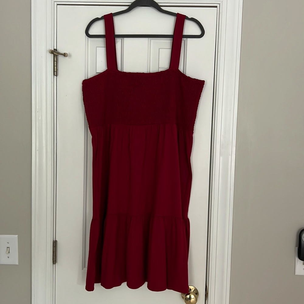 Loft smocked detail red dress